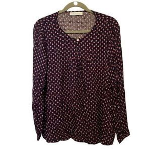 Jojo Maman Bebe Womens Sz M Black Pink Floral Long Sleeve Blouse